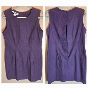 Vintage Smythe & Company Purple Pleated Scoop Neck Mini Dress 100% Cotton Vtg
